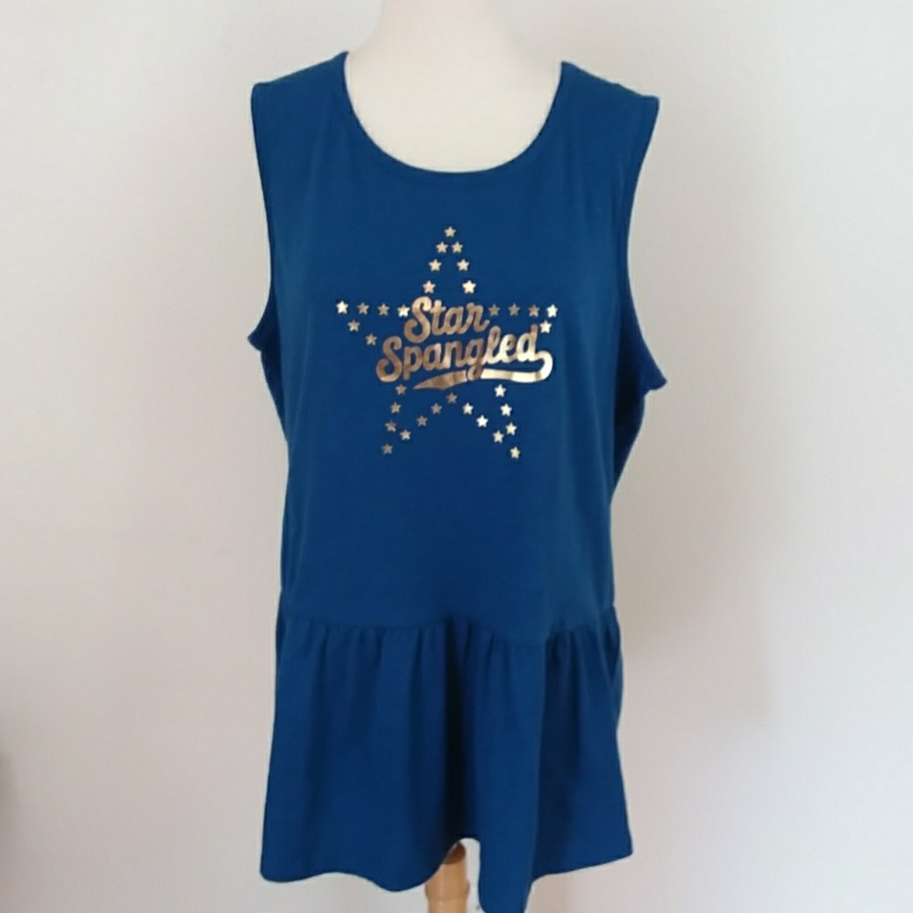 New Lane Bryant Graphic Peplum Sleeveless Blue Tee